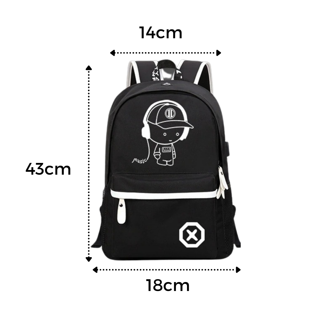 Mochila com luzes para notebook, sac à dos luminoso para computador portátil, design anime, marca genérica.
