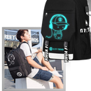 Mochila luminosa para notebook unissex, estilo anime, com compartimentos espaçosos e detalhes iluminados para uso diário.