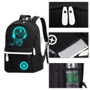 Mochila luminosa para notebook com design em estilo anime, resistente e prática, ideal para estudantes e profissionais.