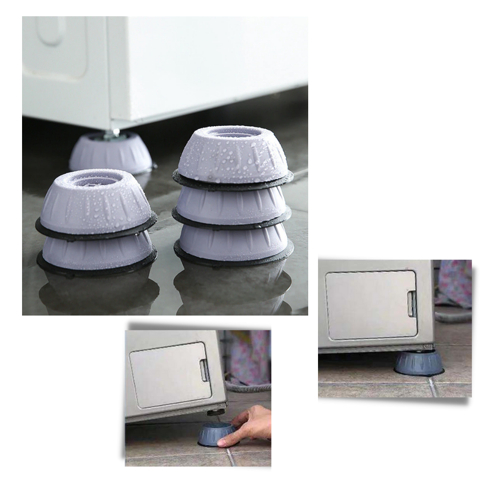 Conjunto de 4 patins de borracha anti-vibração Dido para pés de móveis, instalação visível na imagem