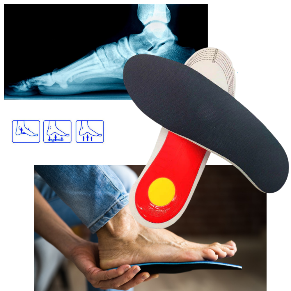 Par de semelles orthopédicas firmes para pés chatos da marca Walmeck, com apoio arqueado para conforto e correção dos pés.