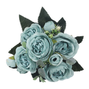 Buquê de flores artificiais de seda com peônias e rosas azuis, decorativo e realista, da marca Sodial.