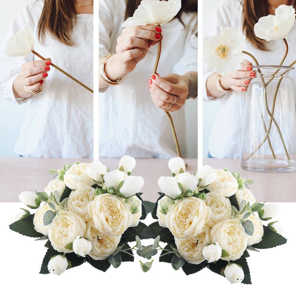 Buquê de flores artificiais de seda com peônias e rosas, decorativo e de fácil manutenção, da marca Sodial.