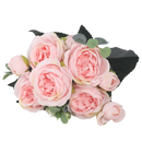 Buquê de flores artificiais de seda com peônias e rosas rosas, ideal para decoração elegante.