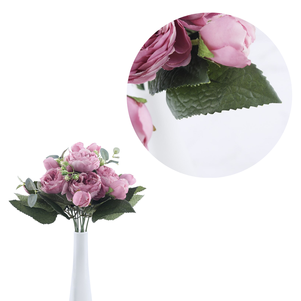 Buquê de flores artificiais de seda com peônias e rosas realistas, ideal para decoração com as flores da Sodial