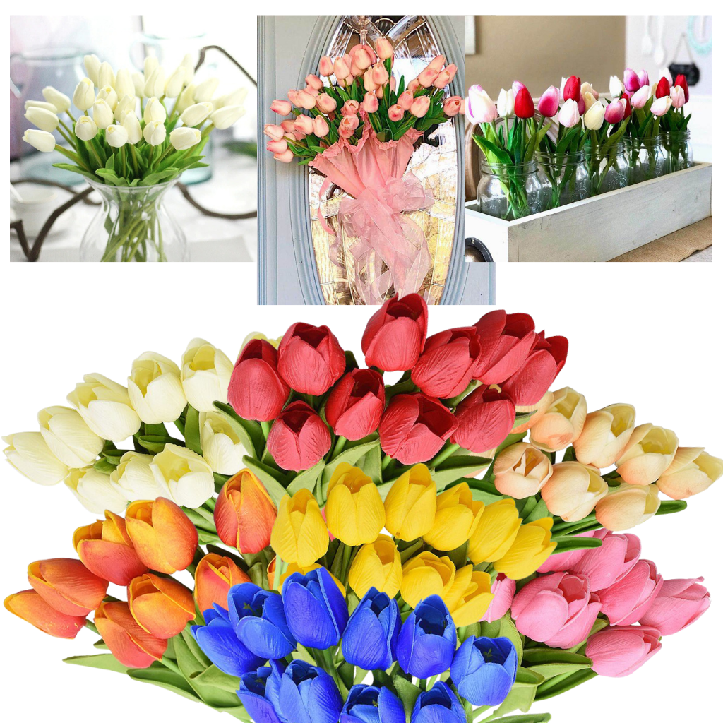 Conjunto de 10 flores de tulipa artificiais da Eastjing, flores coloridas e realistas para decoração de ambientes.