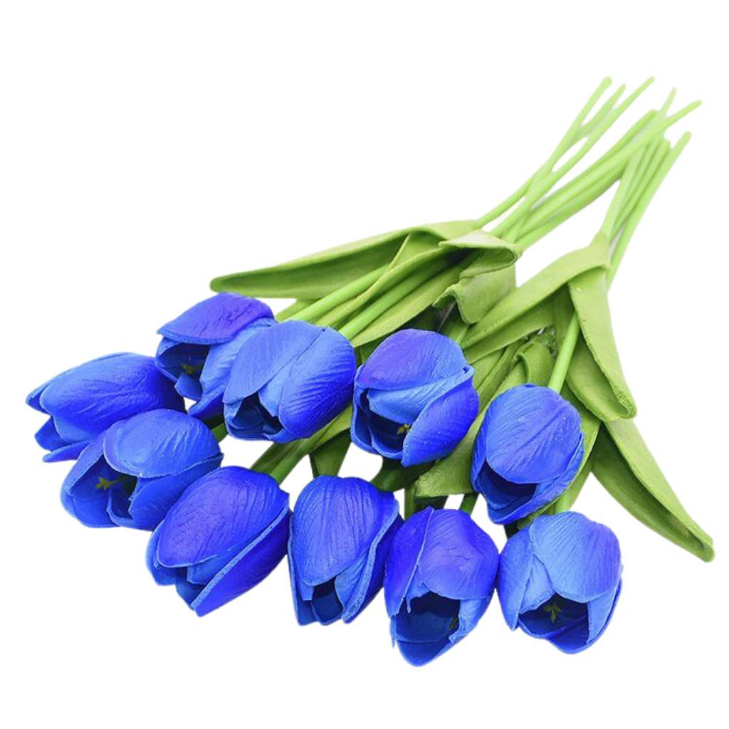 10 flores de tulipa artificiais azuis da Eastjing, conjunto de flores e plantas artificiais para decoração.