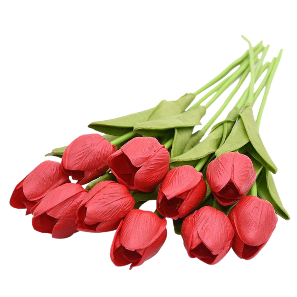 10 flores de tulipa artificiais vermelhas da Eastjing, conjunto de flores decorativas realistas para ambiente interno.
