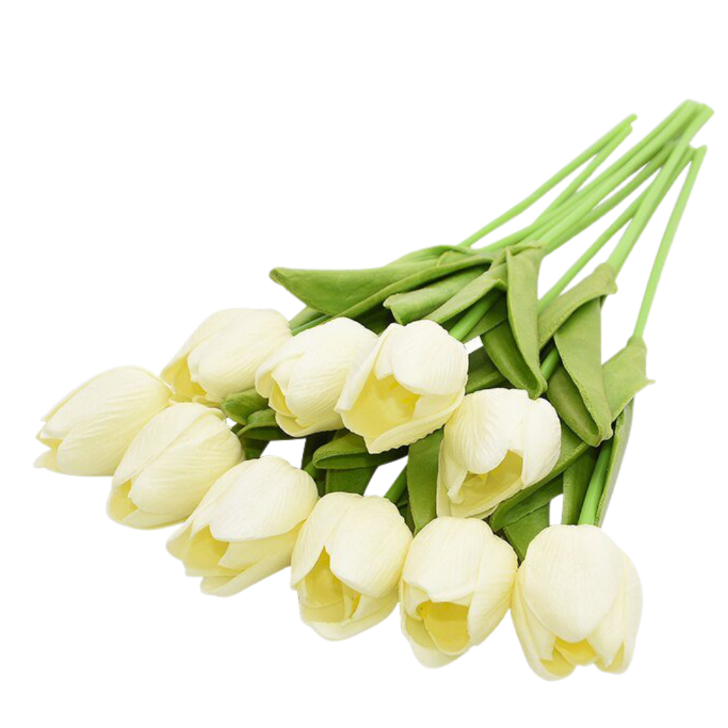 10 flores de tulipa artificiais brancas da Eastjing, flores decorativas realistas para ambientes internos.