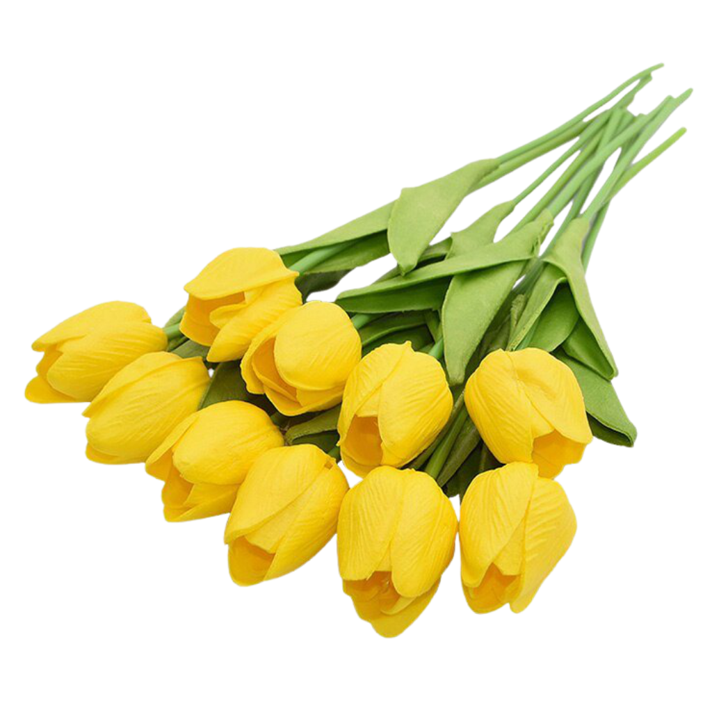 Conjunto de 10 flores de tulipa artificiais amarelas da Eastjing, flores decorativas realistas para ambientes internos.