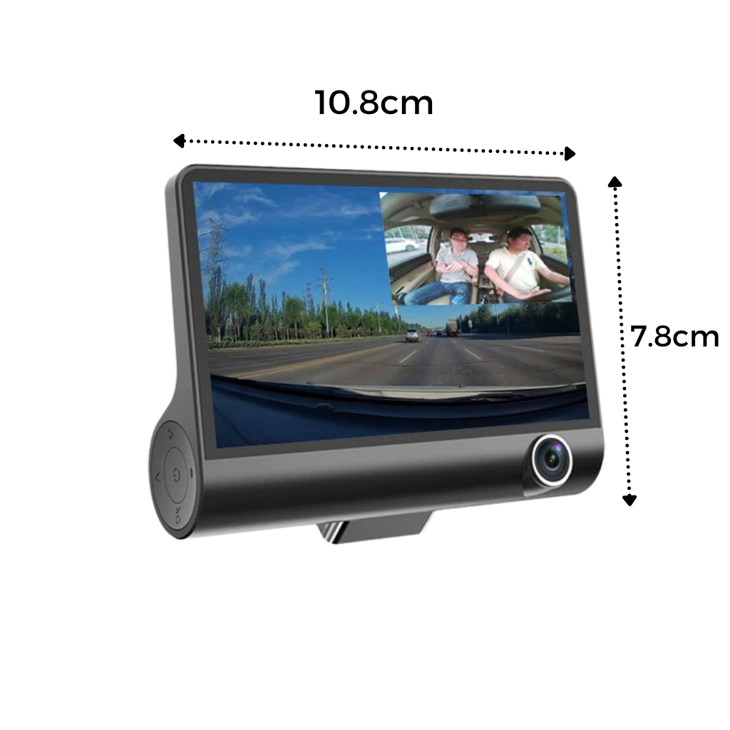 Câmera de bordo DVR Full HD Pittasoft instalada em carro, capturando imagens com alta resolução para segurança veicular.