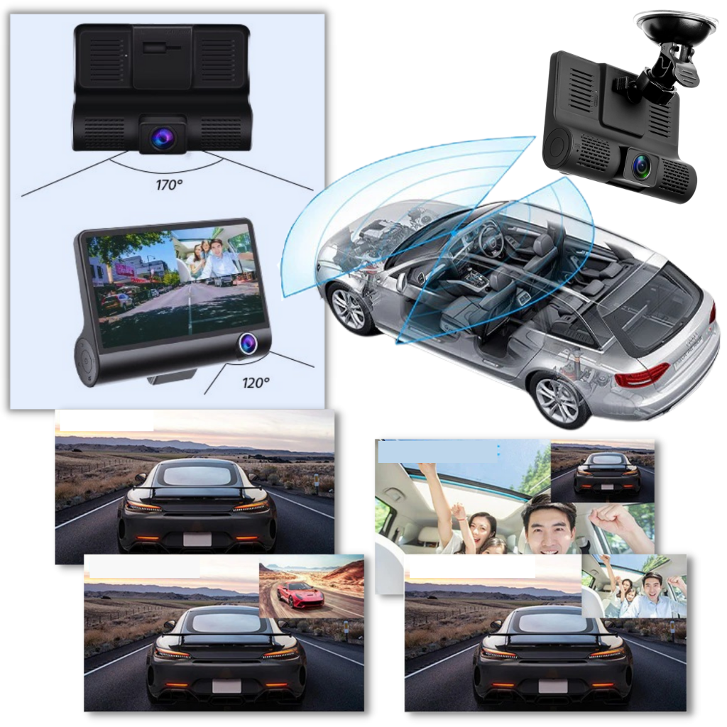 Câmera de bordo Pittasoft DVR Full HD para carro, visão frontal e traseira, aparelho de gravação automotiva.
