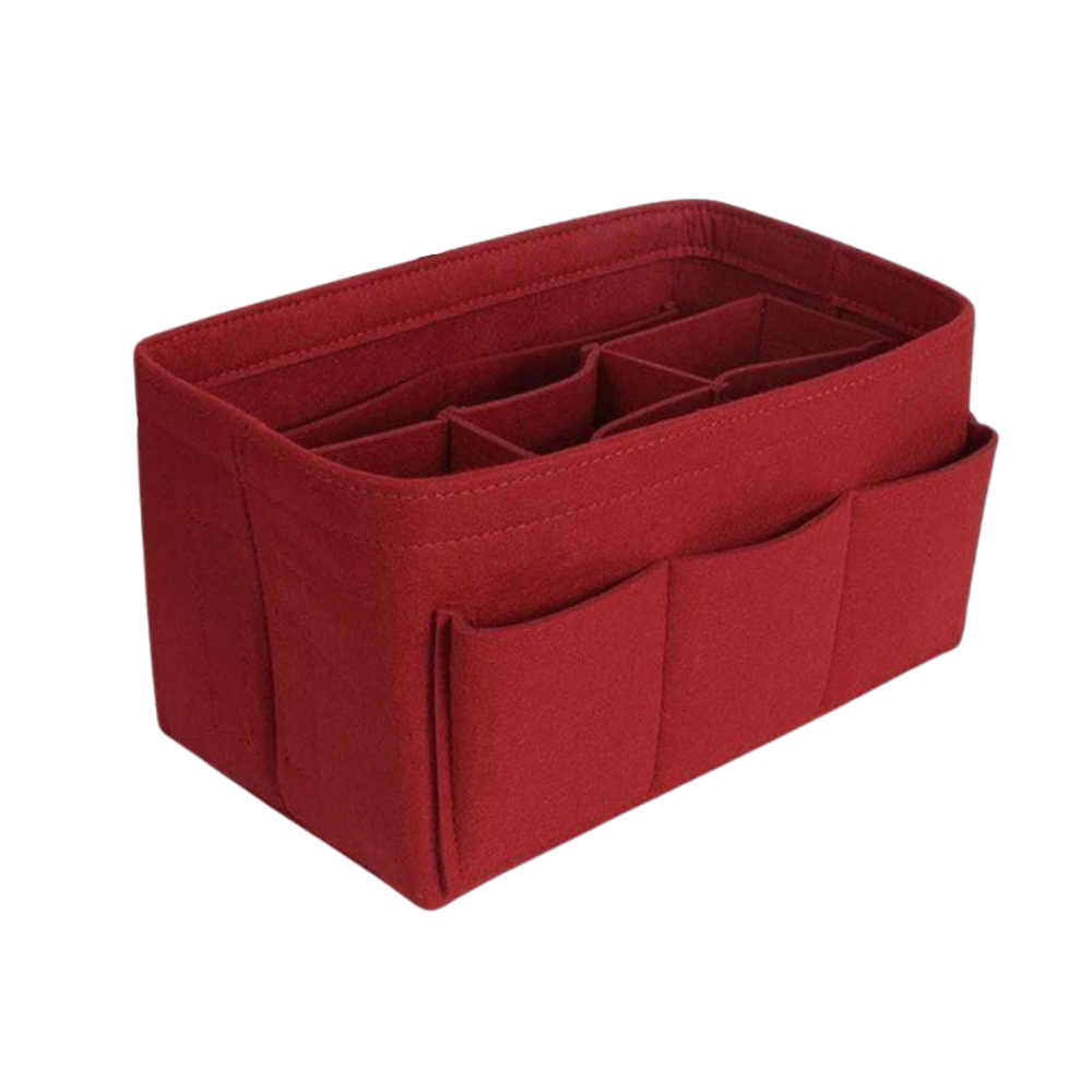 Organizador de bolsa Dido em vermelho, sistema de armazenamento para manter bolsas e itens organizados e acessíveis.