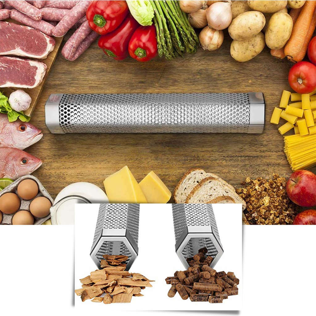 Gerador de fumaça para churrasco Akloker em aço inox, acessório de pequeno eletroméstico para defumar carnes e alimentos.