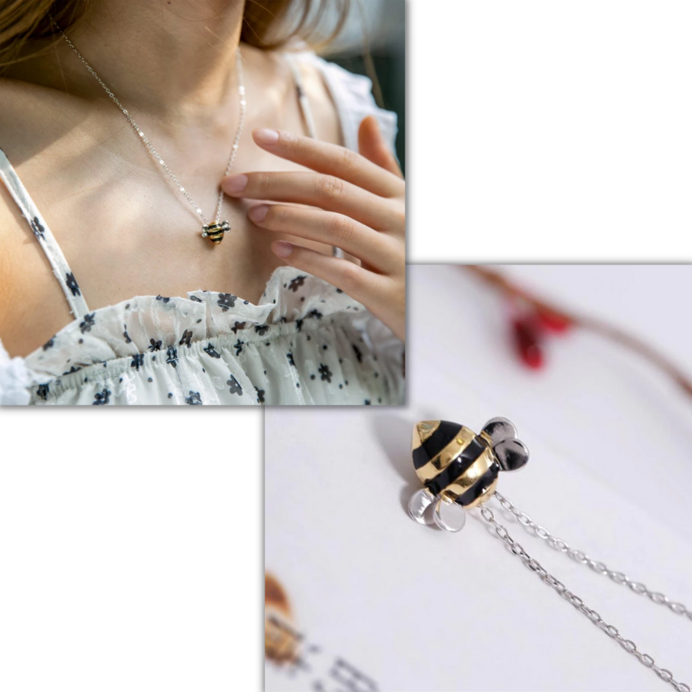 Colar em forma de abelha da marca Newpee, com detalhe delicado de abelha dourada e corrente fina, acessório de moda elegante.