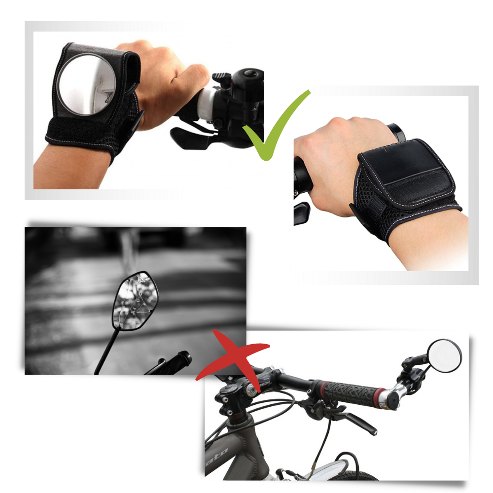Espelho de retrovisor de pulso para bicicleta Hemoton, com estrutura ajustável para ciclismo, visível na imagem.