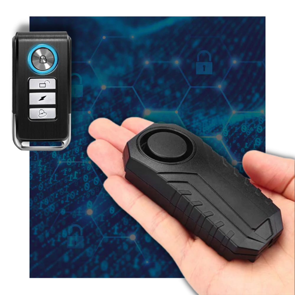 Alarme elétrica para bicicleta Fosmon, sistema de segurança com dispositivo de alarme visível na imagem.