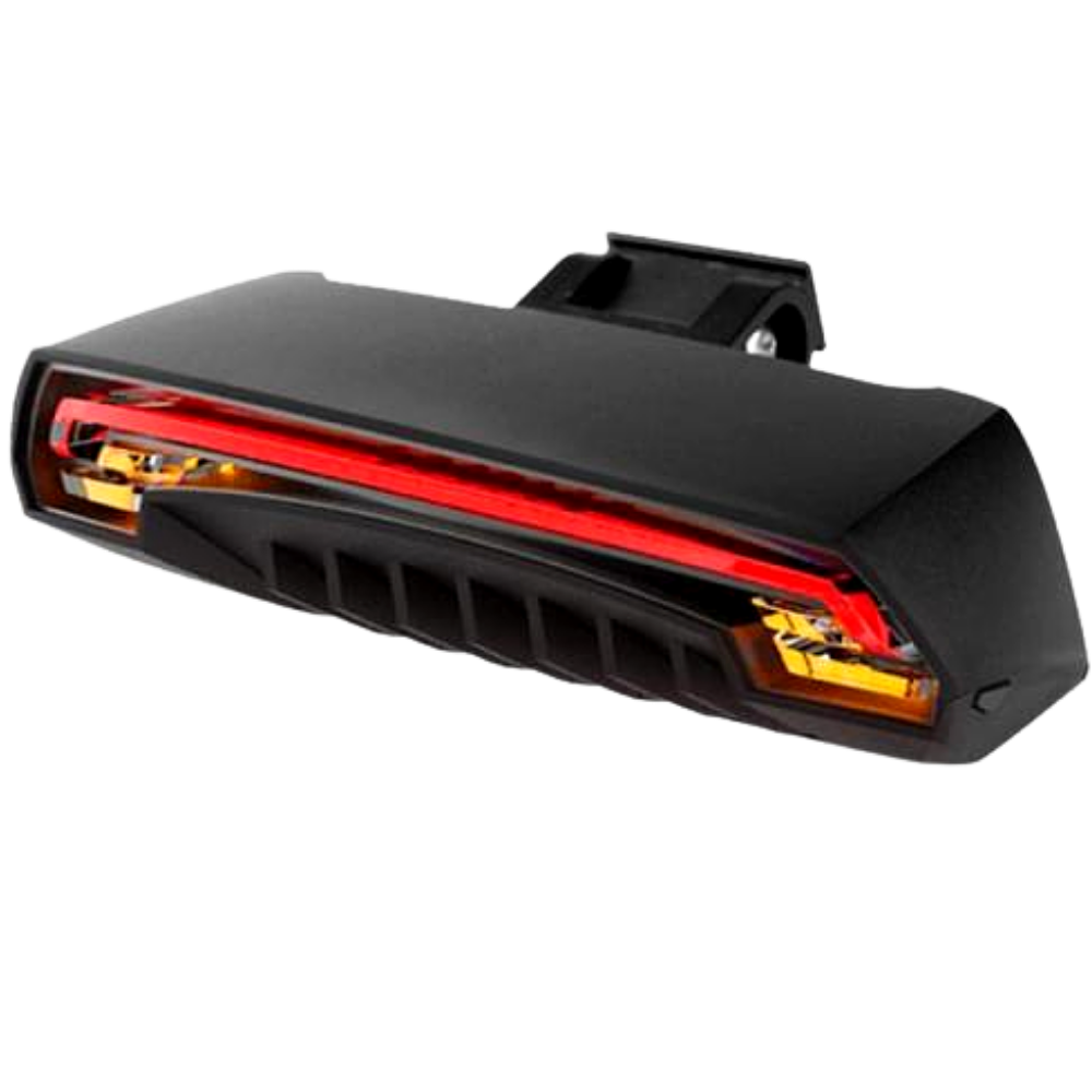 Luz traseira de segurança para bicicleta Bfull com luzes de sinalização e clignotantes, visível na imagem.