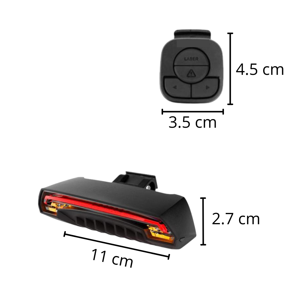 Luz de segurança traseira de bicicleta Bfull com luzes de pisca-pisca, destacando-se na parte de trás da bike.
