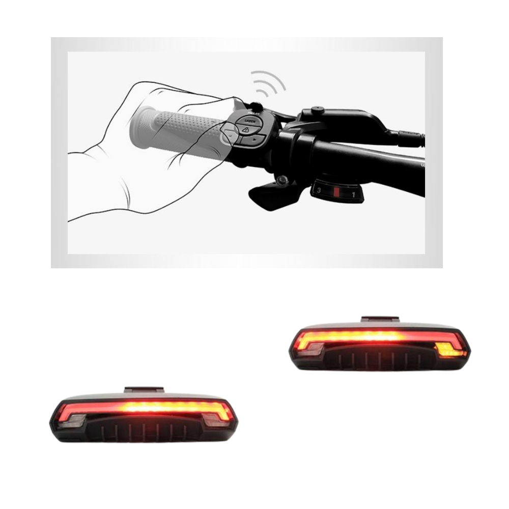Luz de segurança traseira para bicicleta Bfull com indicadores de pisca, visível na imagem, ideal para ciclismo seguro