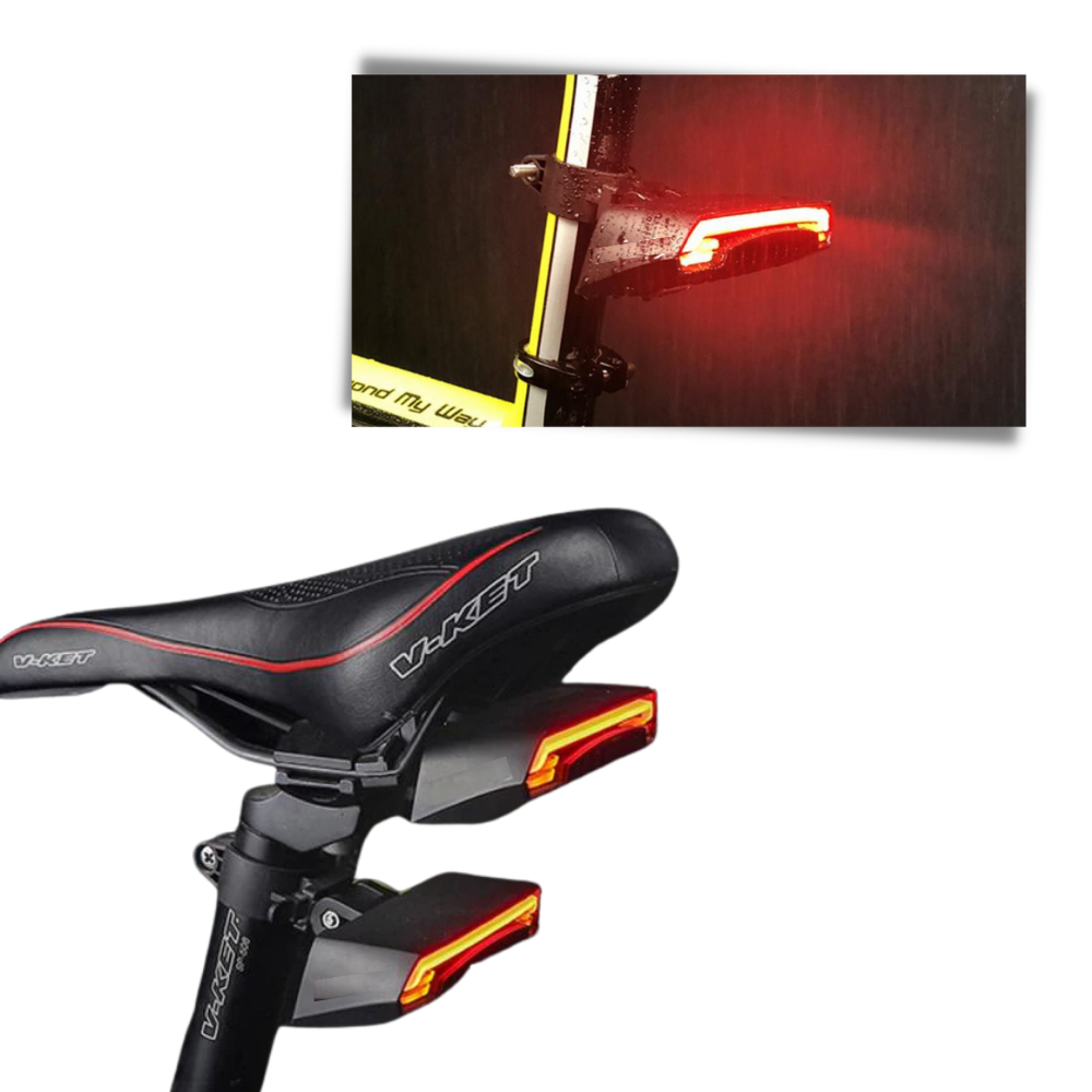 Luz de segurança traseira para bicicleta Bfull com luzes de piscar para ciclismo, visível na imagem.