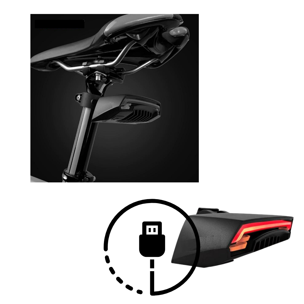 Luz de segurança traseira para bicicleta Bfull com luzes de emergência USB, visível na imagem, ideal para ciclismo seguro.