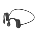 Fones de ouvido de condução óssea Foeses na cor preta, componentes de áudio que permitem ouvir som através dos ossos do crânio.