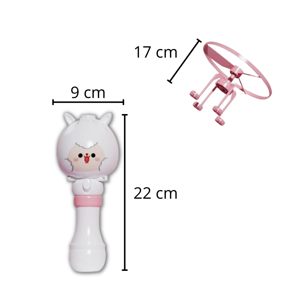 Máquina de bolhas 2-em-1 Floepx, brinquedo de atividade com design compacto, produz bolhas coloridas para diversão infantil.