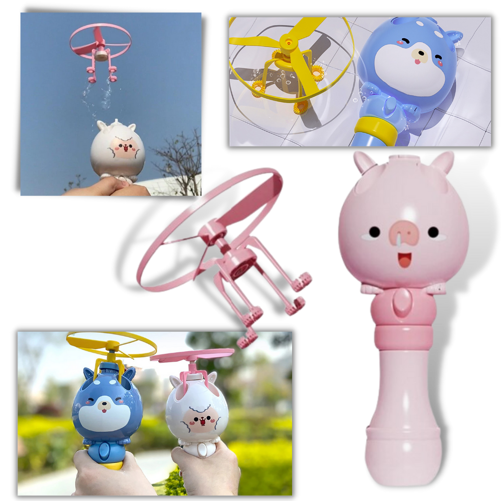 Máquina de bolhas 2-em-1 da Floepx, brinquedo de atividade com botão para criar bolhas e diversão para crianças.