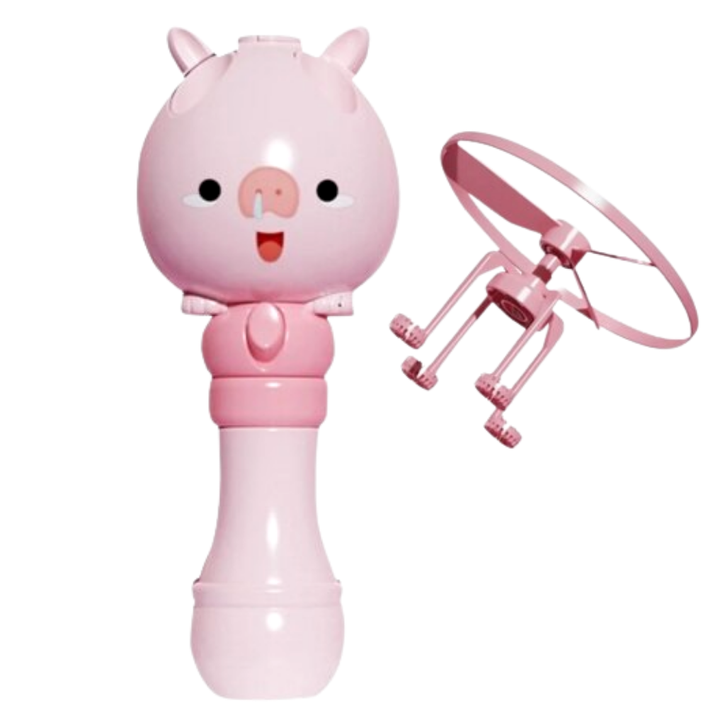 Máquina de bolhas 2-em-1 da Floepx com design de porquinho, brinquedo de atividade com bolhas e diversão para crianças.