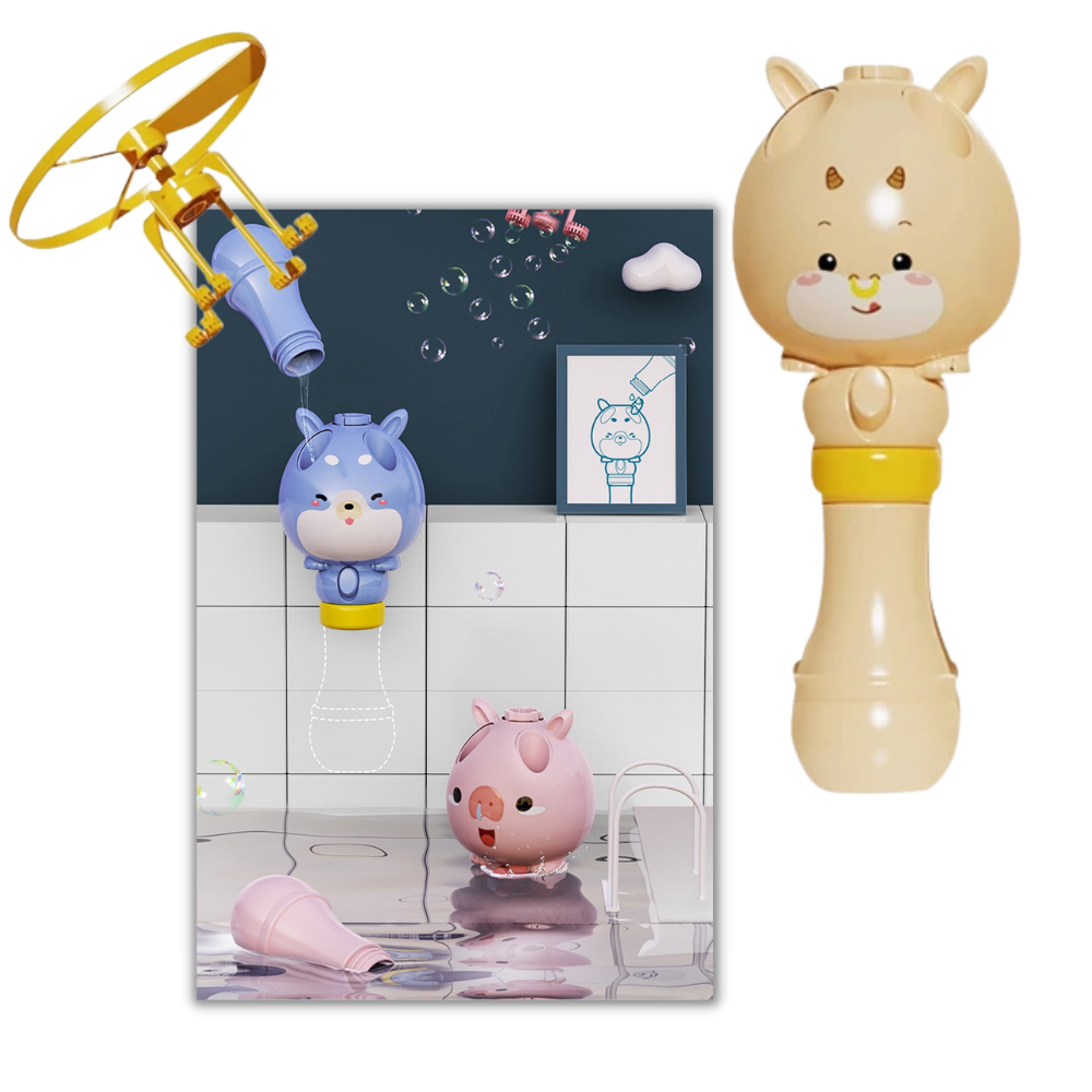Máquina de bolhas 2 em 1 da Floepx, brinquedo de atividade com gerador de bolhas coloridas e divertido para crianças.