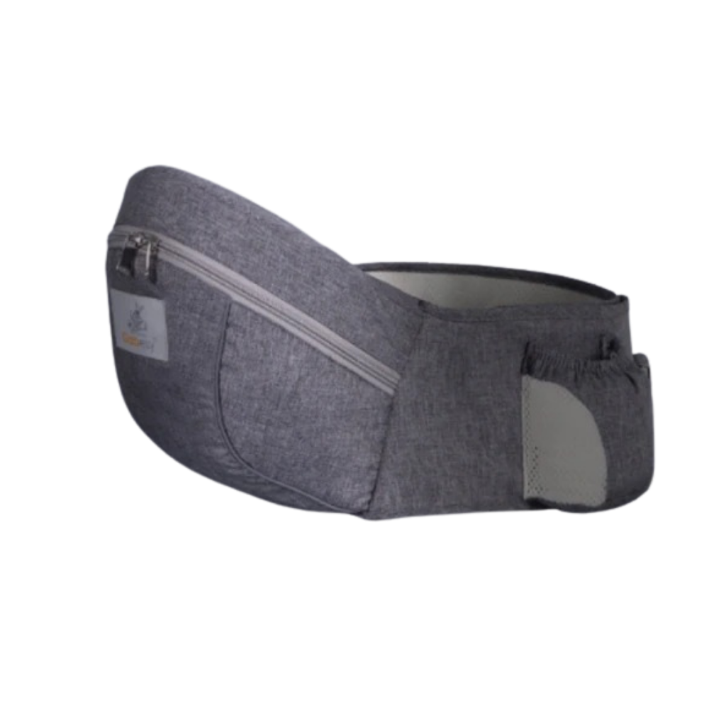 Assento de porta-bebê para as hiperes da Wonderfold Wagon, em cinza, com tecido acolchoado e alças de suporte para conforto do bebê.