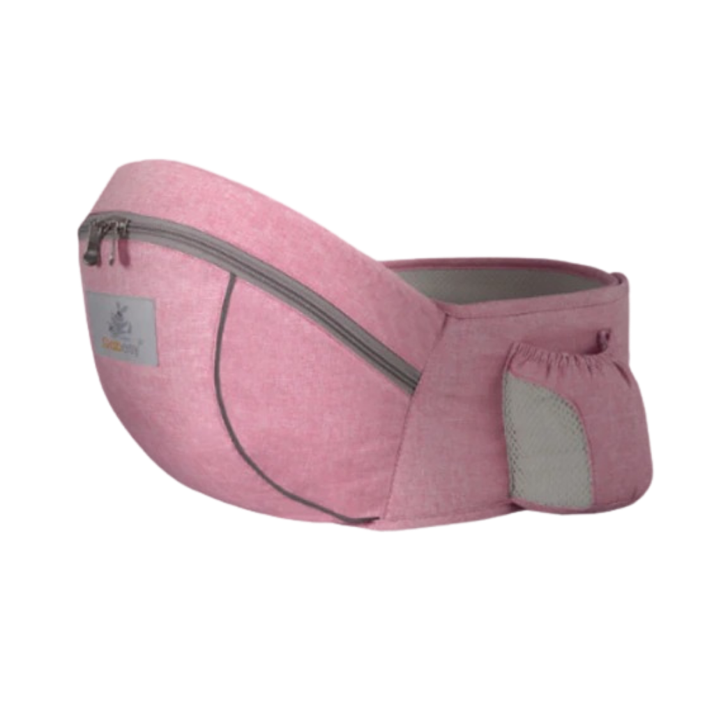 Assento de porta-bebê pink da Wonderfold Wagon para prender na cintura, confortável e compacto para carregar o bebê.