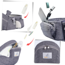 Assento de porta-bebê Wonderfold Wagon com bolsos laterais, fixado na cintura, para conforto e praticidade ao transportar o bebê.