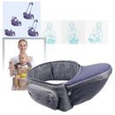 Assento de porta-bebê para prender na cintura, marca Wonderfold Wagon, mostra bebê sentado no suporte para transporte seguro.