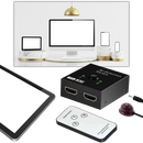Divisor HDMI bidirecional 4K da Xcsource, com entradas e saídas para conexão de dispositivos de áudio e vídeo.