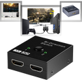 Divisor HDMI bidirecional 4K da Xcsource, com cabos conectados, mostrando entrada e saída para áudio e vídeo em alta resolução.