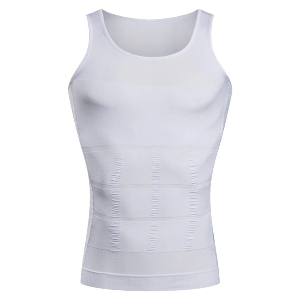 Débardeur amincipiante de compressão da Mersariphy, corpo slim, tecido branco, roupa íntima modeladora e de suporte.