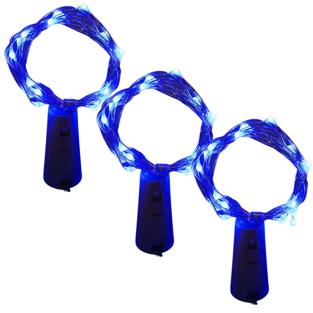 Conjunto de 3 guirlandes luminosas LED para garrafas com tampas de cortiça, luz azul, luminária decorativa da Fullbell.