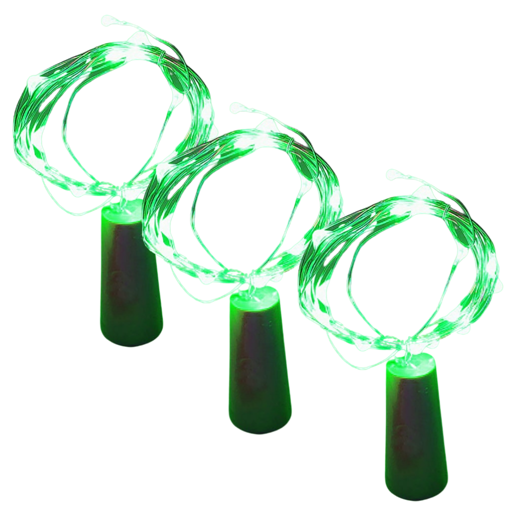 Conjunto de 3 guirlandas de luz LED verdes para garrafas com tampa, luminária decorativa da marca Fullbell