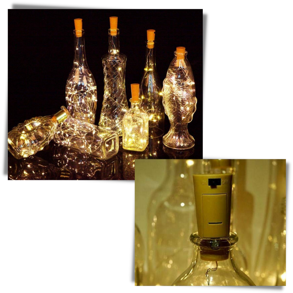 Guirlanda luminosa LED para garrafas com tampa, conjunto de 3, luminária decorativa para ambientes e eventos.