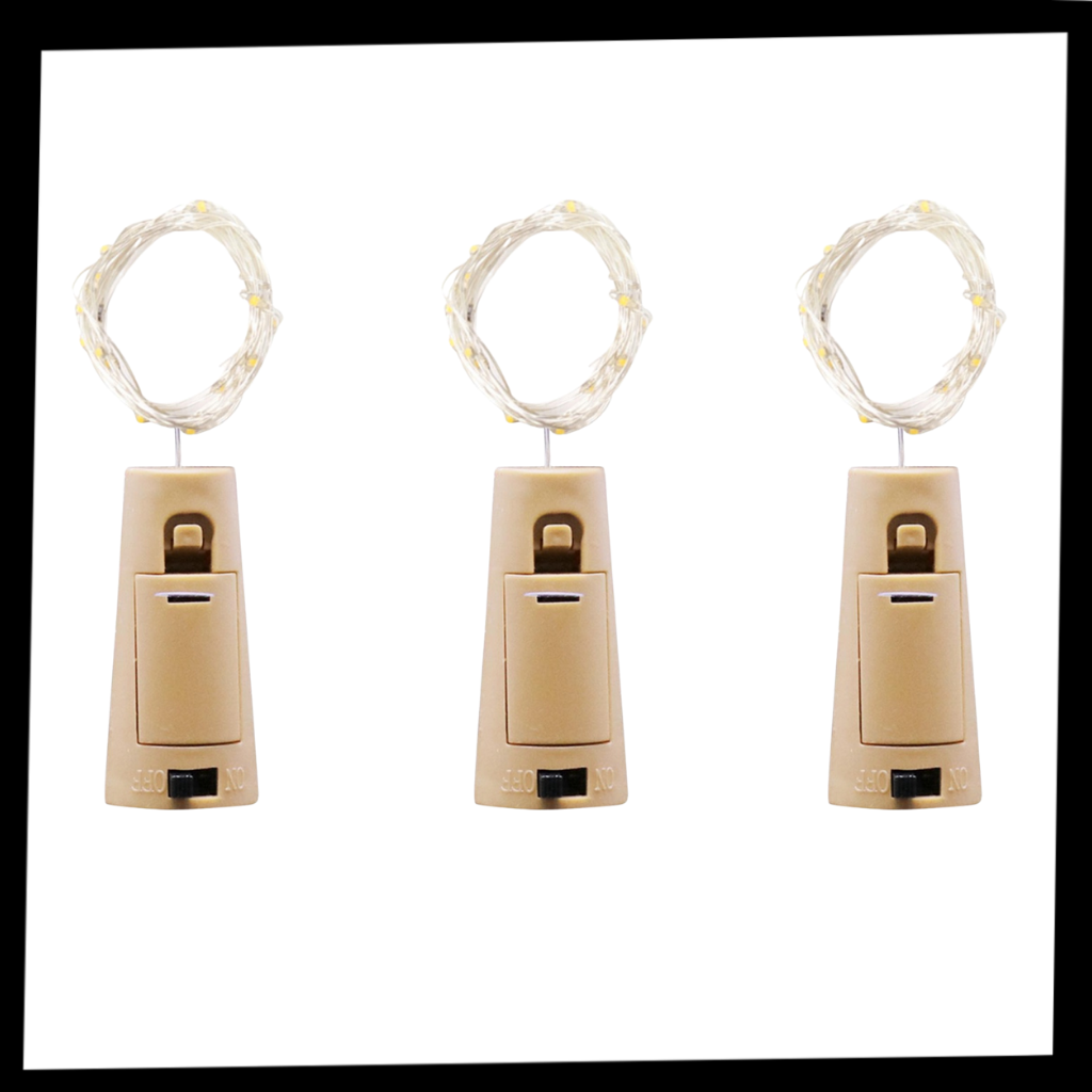 Conjunto de três luminárias LED para garrafas com tampas de cortiça, decorativas e iluminadas, marca Fullbell.