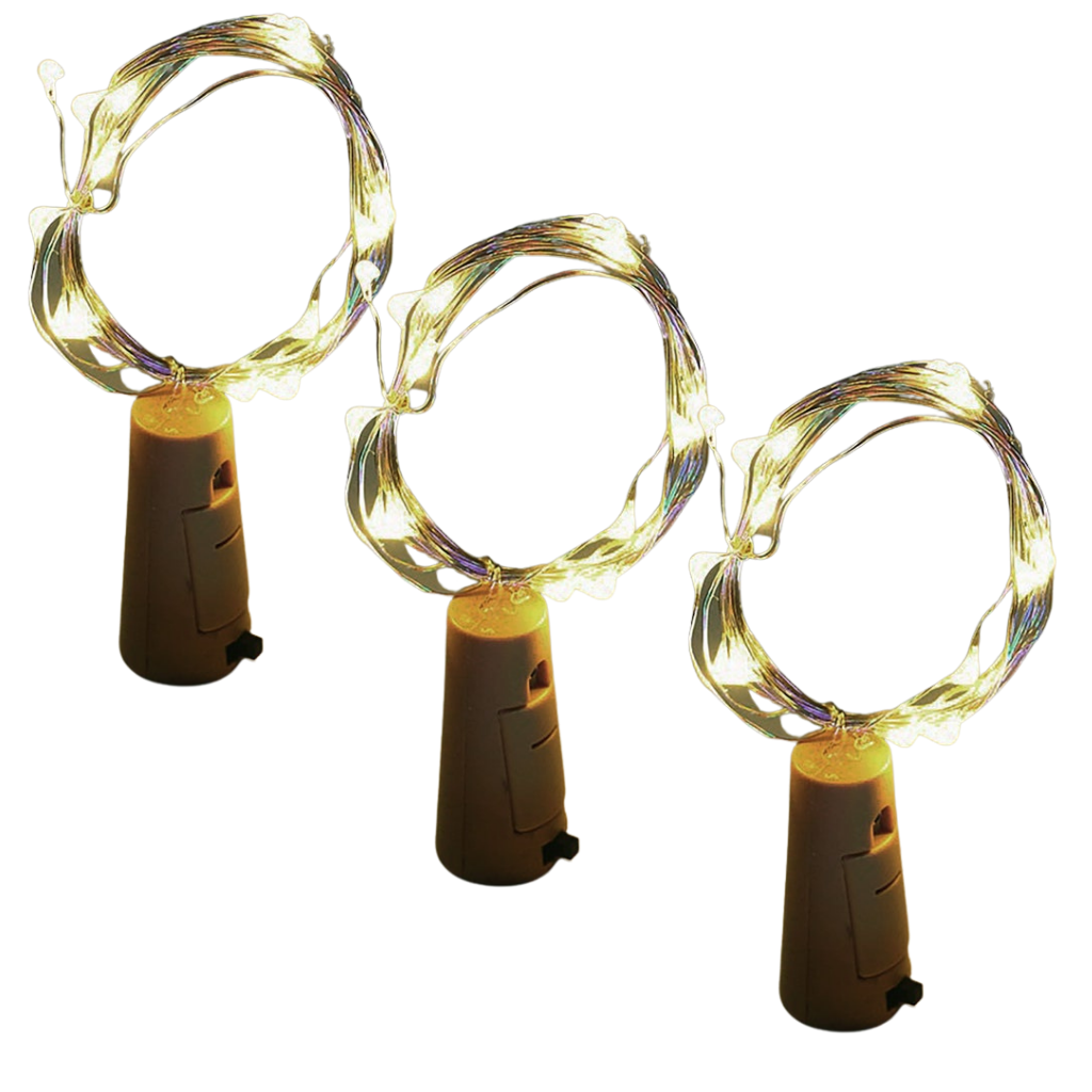 Guirlanda luminosa LED para garrafas com tampas de cortiça, luzes quentes, conjunto de 3 luminárias da marca Fullbell.
