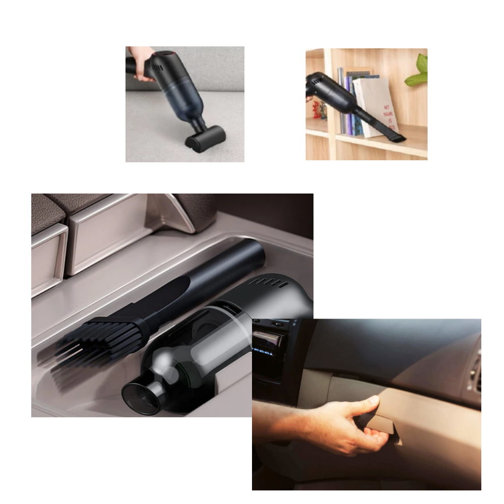 Aspirador de mão sem fio Gliving, compacto e portátil, usado para limpeza de carros e superfícies pequenas.