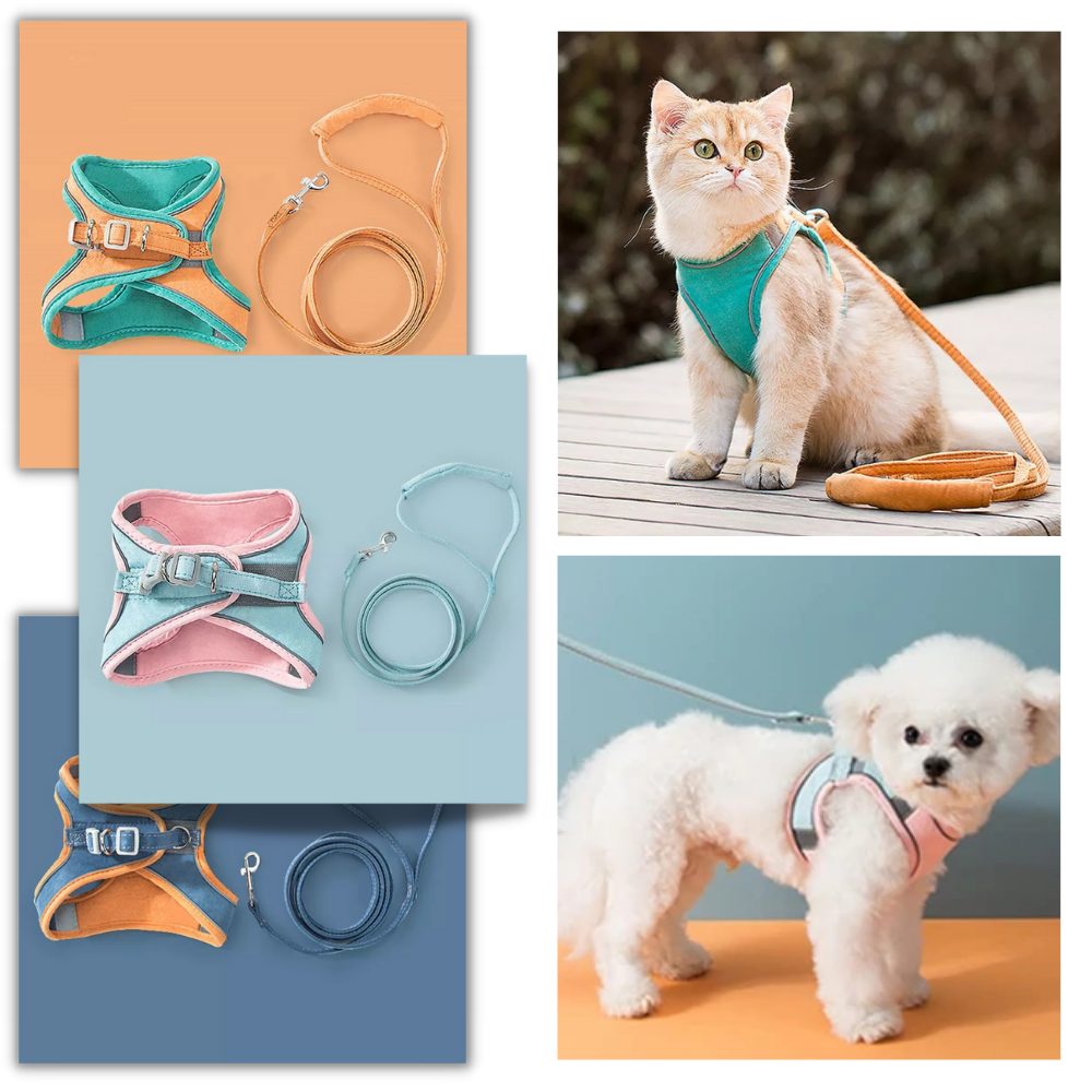 Colete com guia para animais de estimação da Topumt, confortável e ajustável para gatos ou cães.