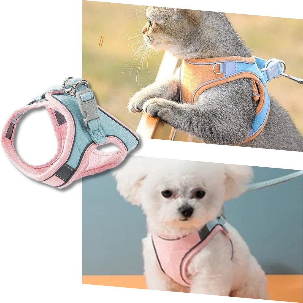 Colete para gatos da Topumt com conjunto de arreio e guia para animais de estimação, usando vestuário para segurança e conforto.