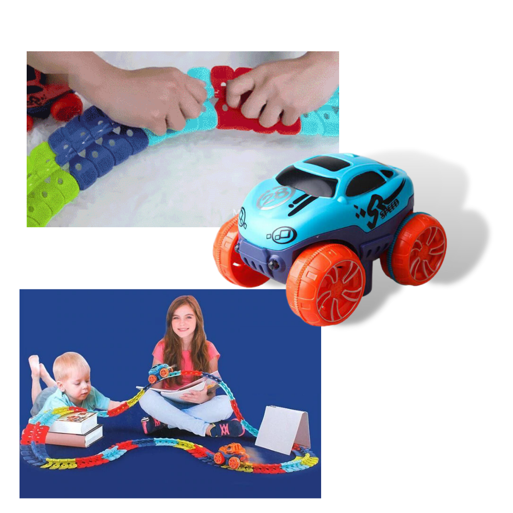 Pista de circuit flexível para carros de brinquedo Yotijar com carros de concha, pista ajustável e colorida para veículos de jogo.