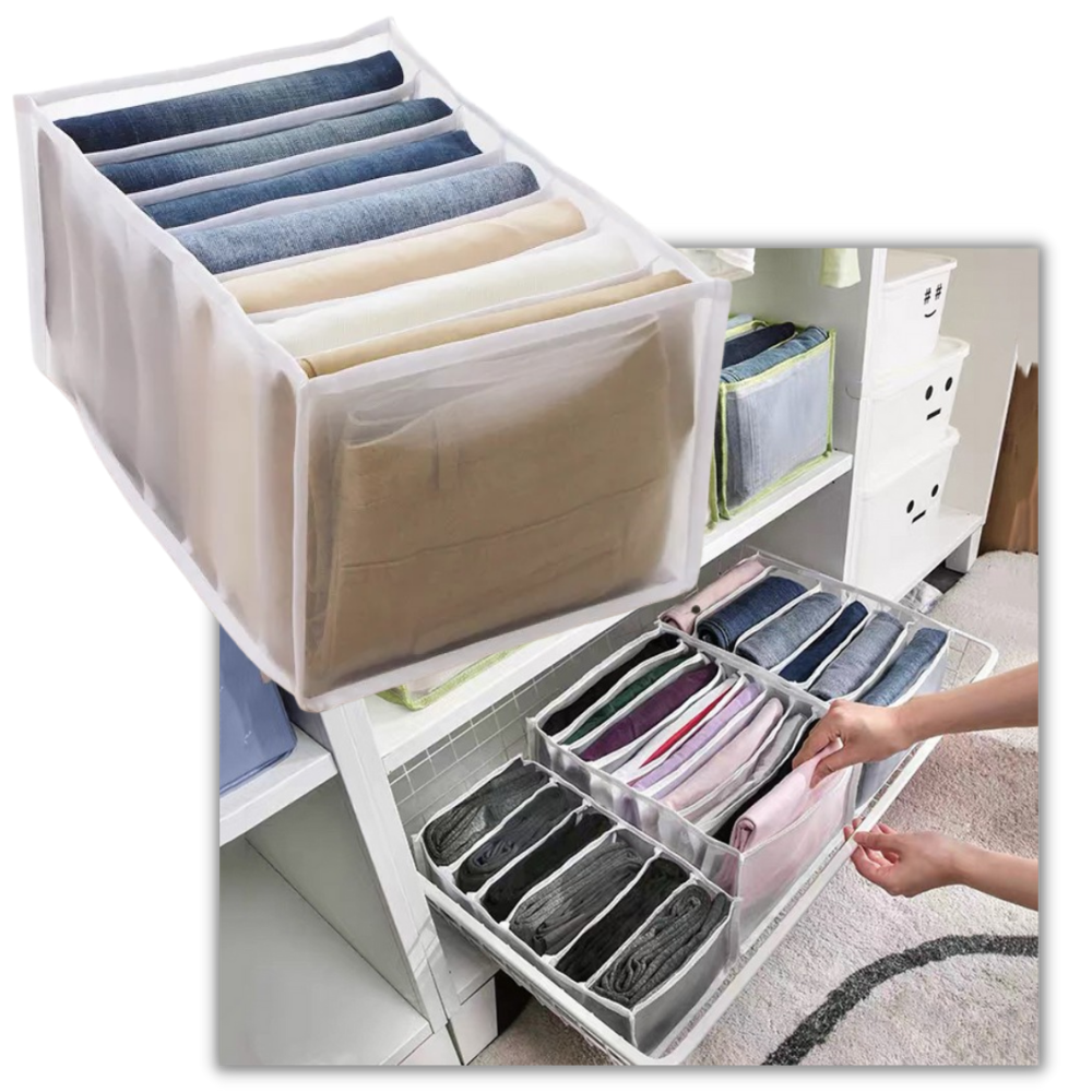 Organizador de roupas em malha da Pakewalm, ideal para arrumar e guardar roupas de forma prática e organizada.