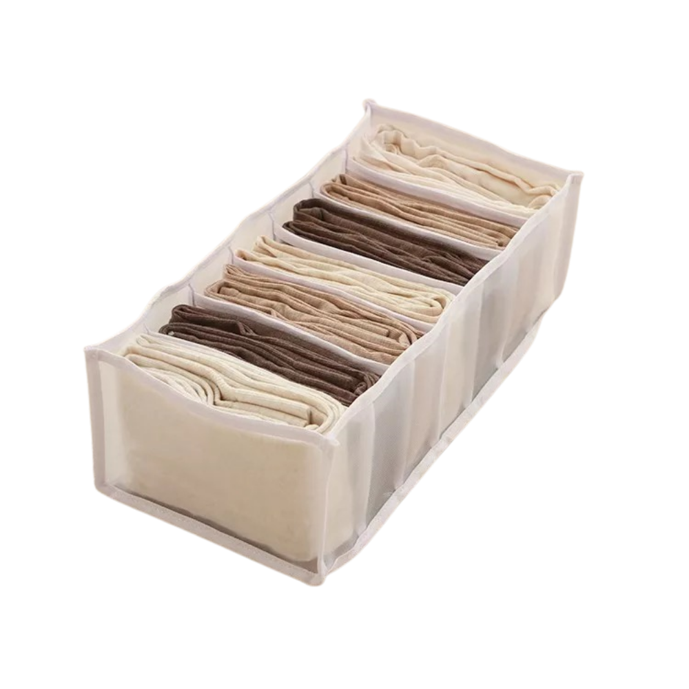Organizador de roupas em malha Pakewalm para calças leggings, com 7 compartimentos de grade para organização eficiente.