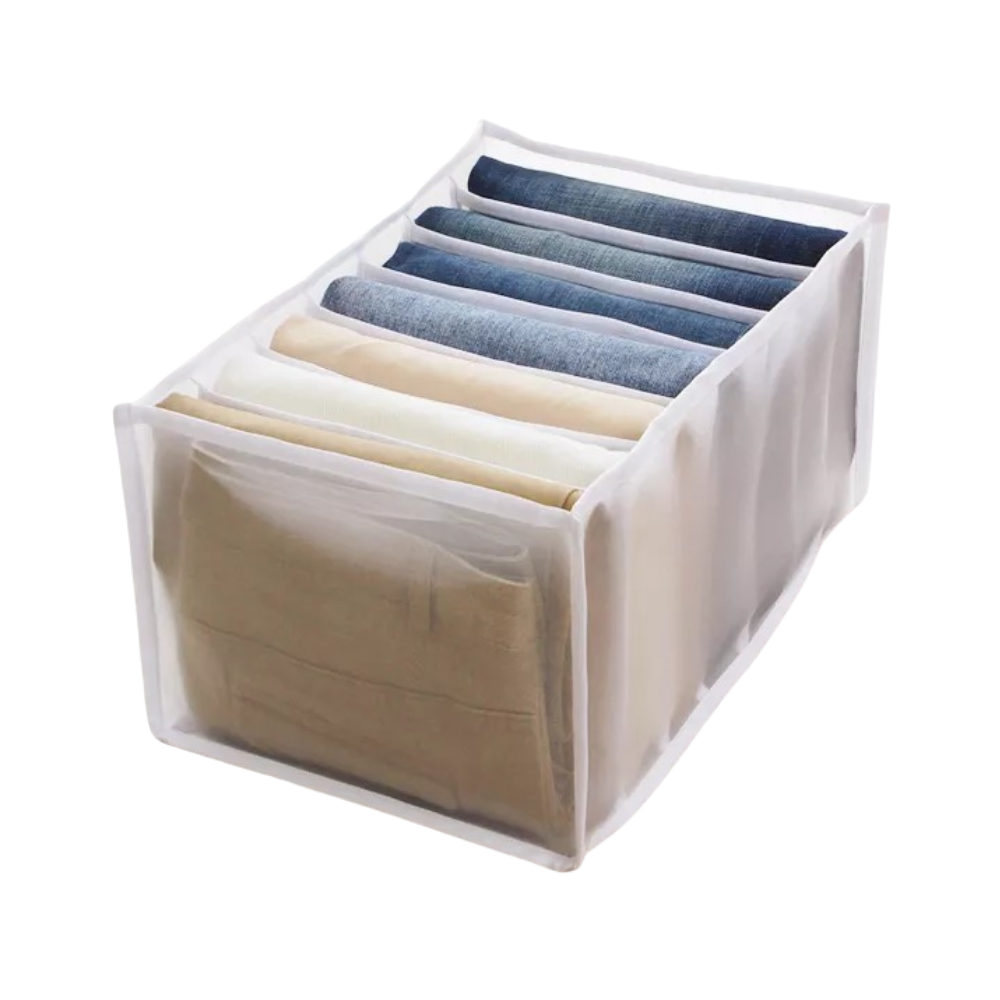 Organizador de roupas em malha Pakewalm para calças, com 7 compartimentos para organização eficiente das roupas.